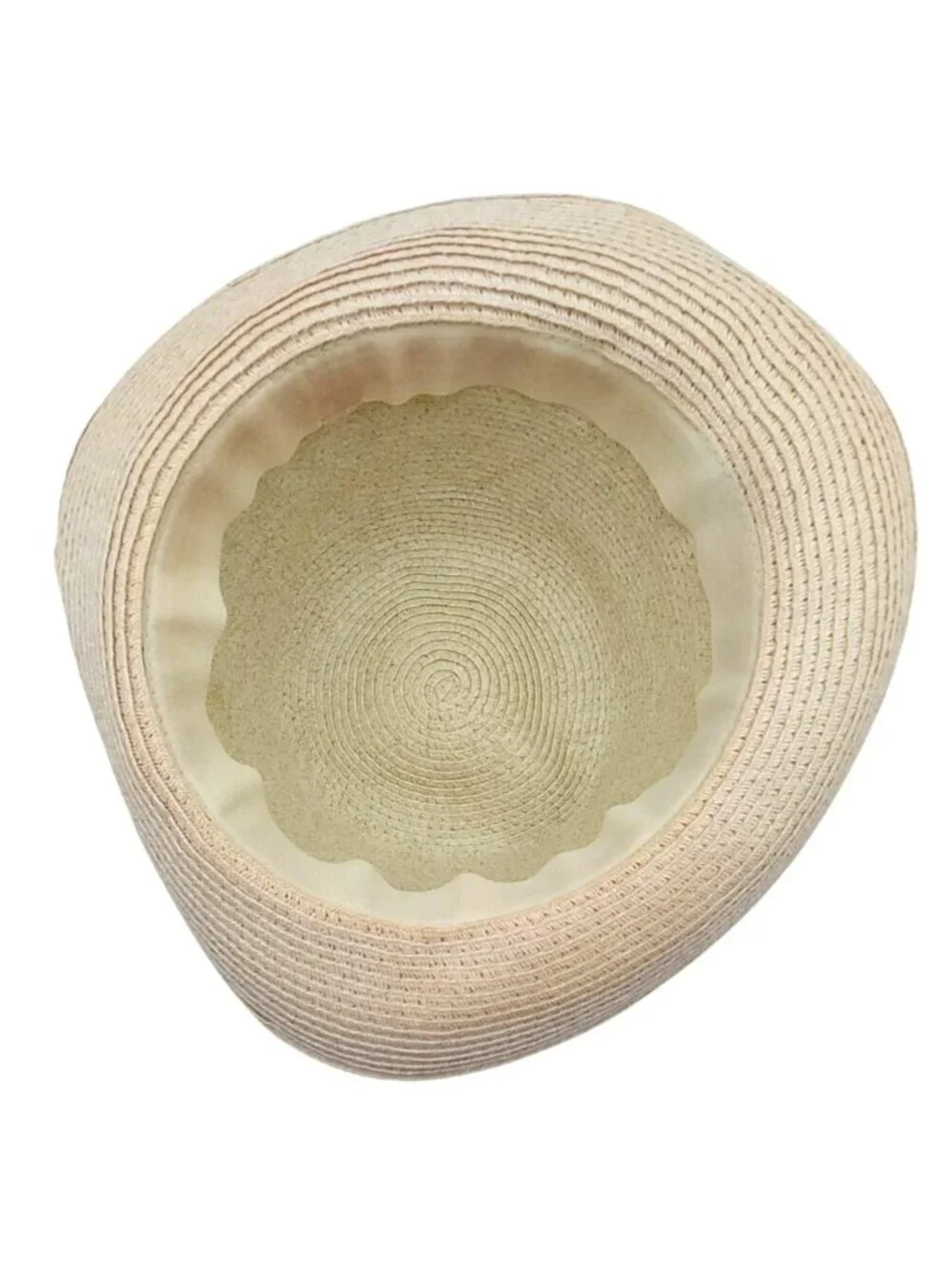 Womens Beige Straw Hat Wide Grosgrain Ribbon Band & Fabric Flower Summer Boho